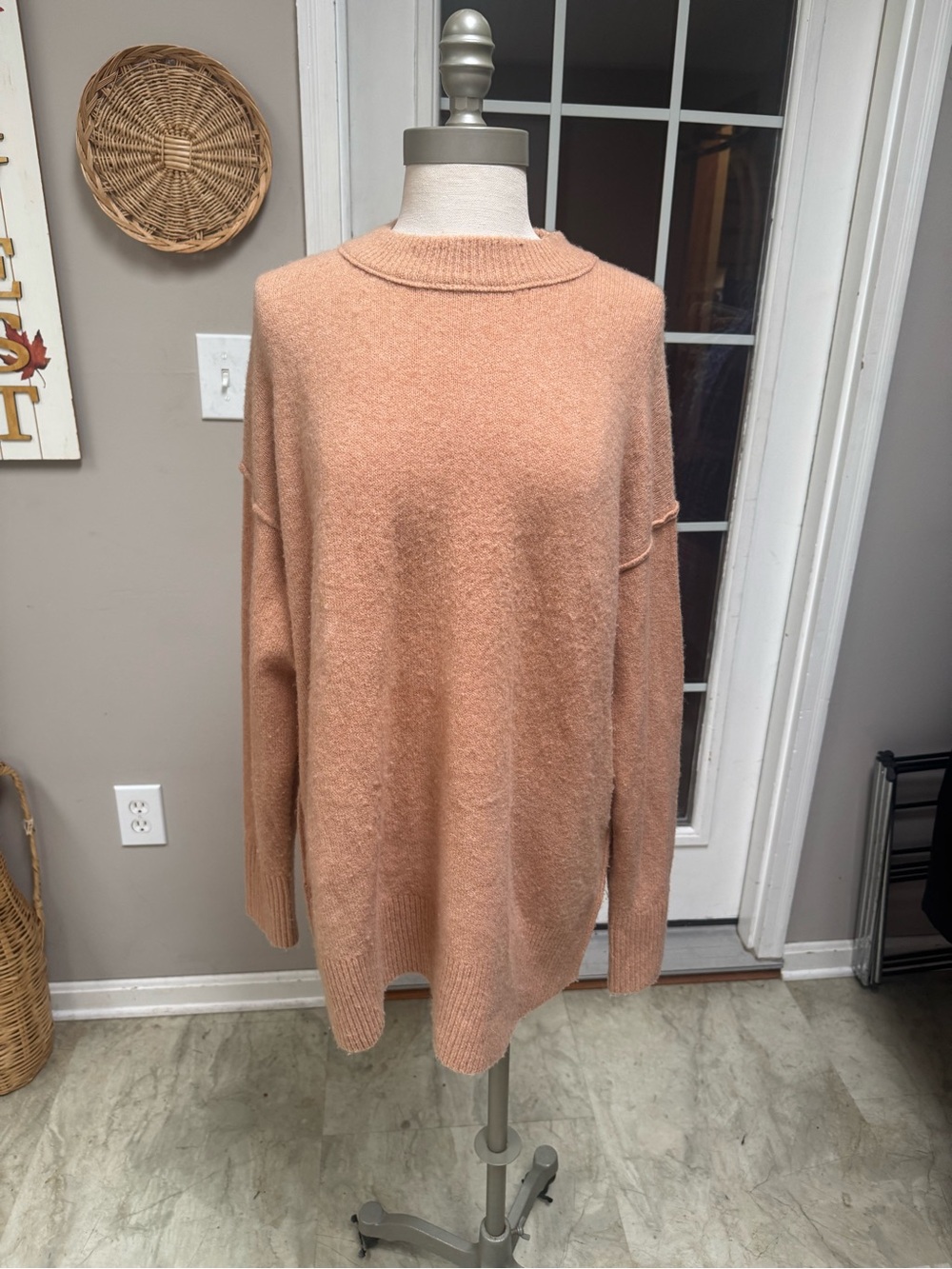 Aerie Peach Apricot Unreal Mock Neck Oversized Slouchy Knit Sweater Size XS
